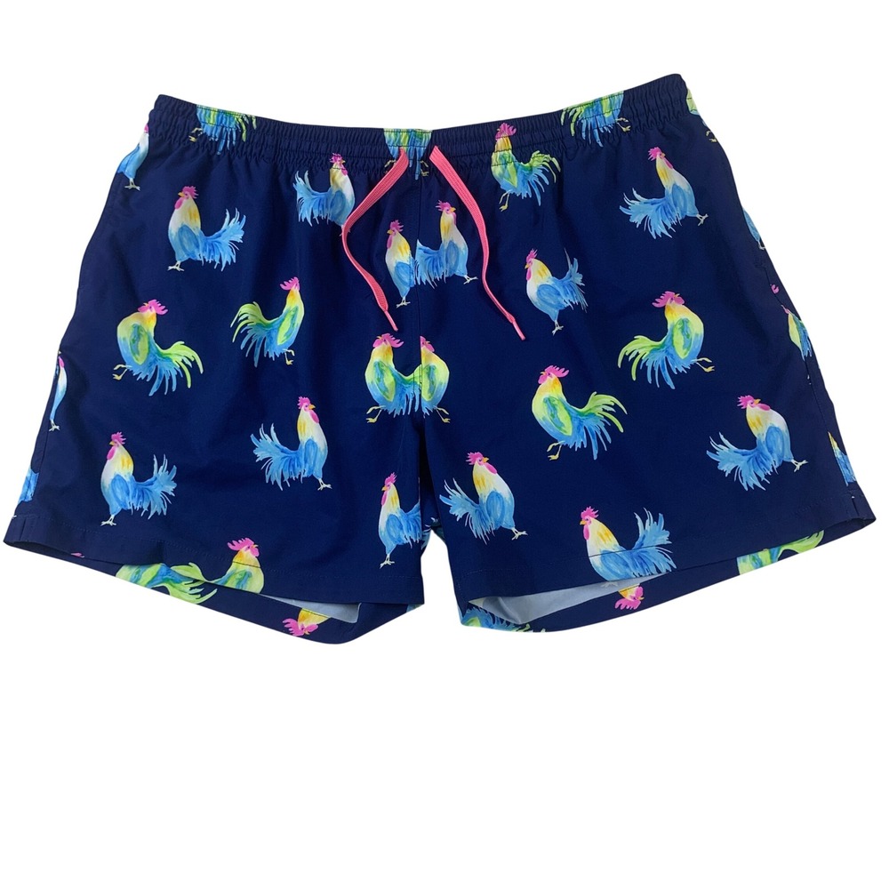 Chubbies Men Swim Trunks XXXL Navy Blue Rooster Print Mesh Lined 5.5 Inch Inseam